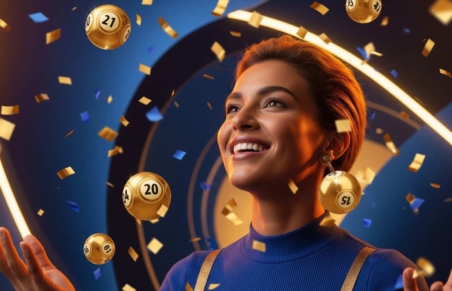 Excited lottery winner celebrating